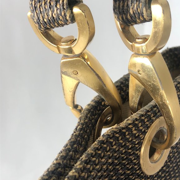 ERIC JAVITZ Black & Metallic Gold Woven Tote, Chunky Gold Accents, Medium Size - Picture 16 of 16